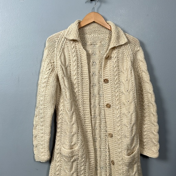 Handmade Cream Knit Long Cardigan size small vintage - Picture 2 of 12